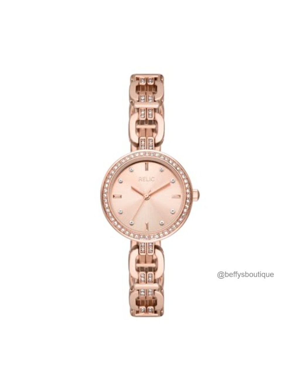 Rose Gold Dainty Analog Dress Watch with Crystal Accents and Adjust-O-Matic